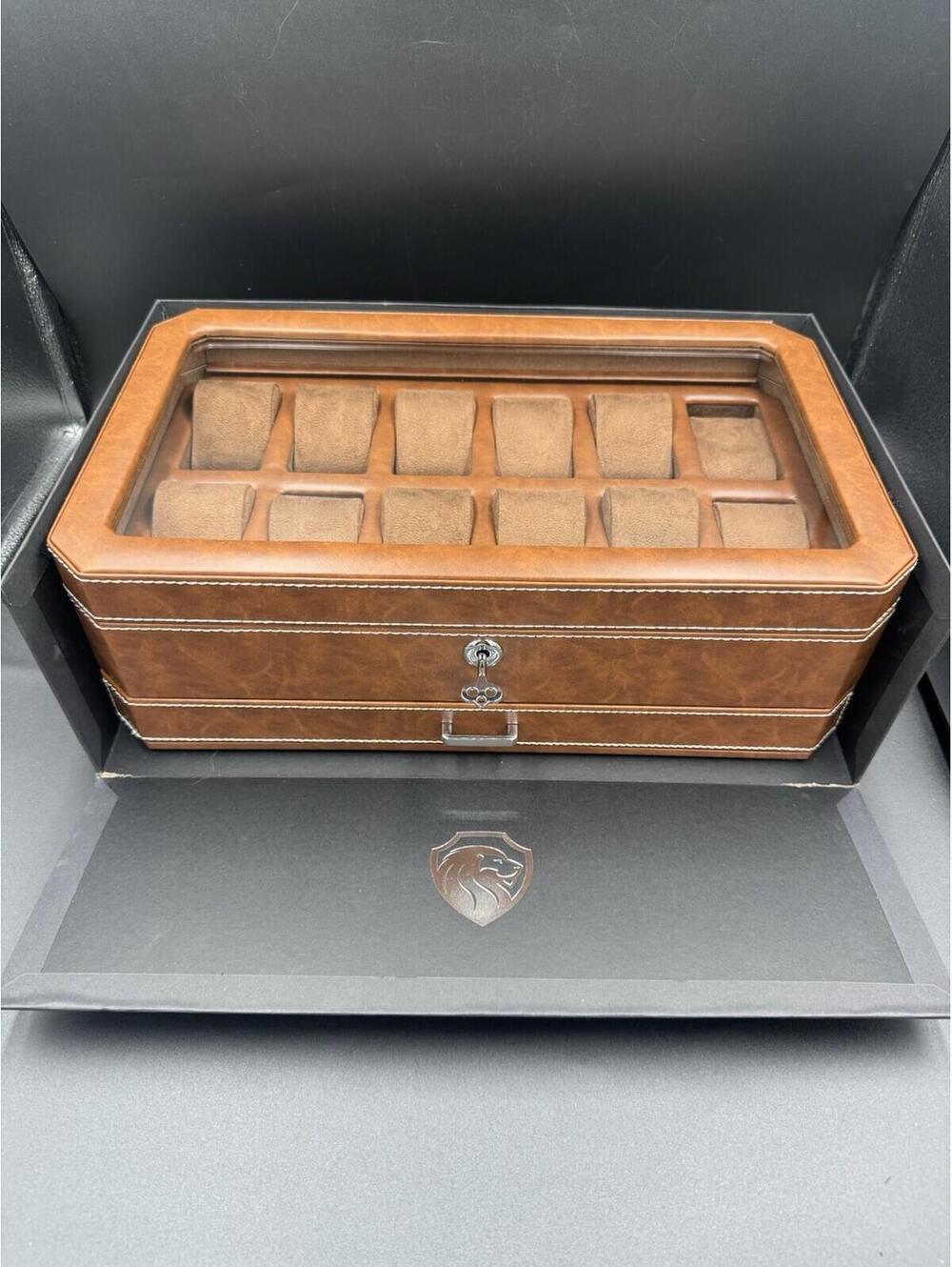 ROTHWELL 12 Slot Leather Watch Box - Luxury Case 12 - Tan / Brown - Near Mint Co